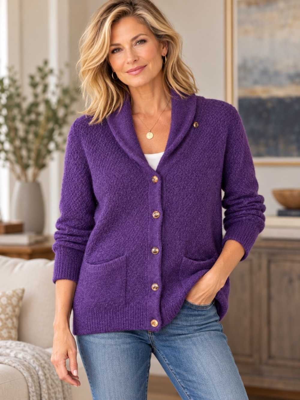 Ralph Lauren Cashmere Mohair Shawl Collar Cardigan Purple M